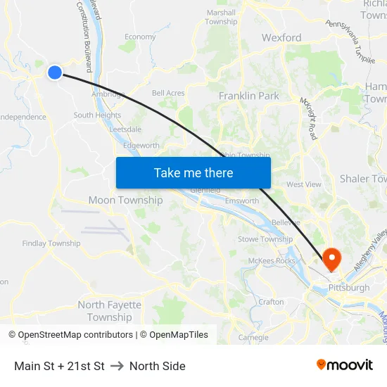Main St + 21st St to North Side map