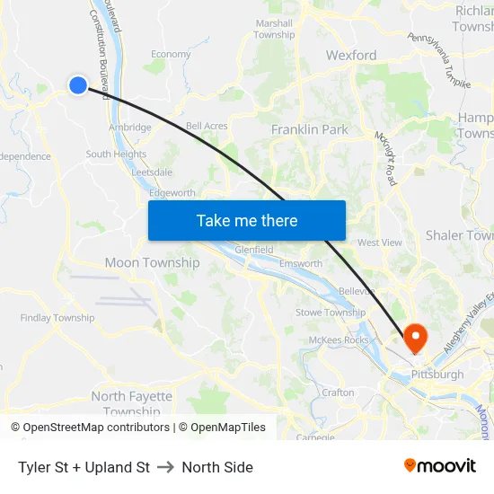 Tyler St + Upland St to North Side map