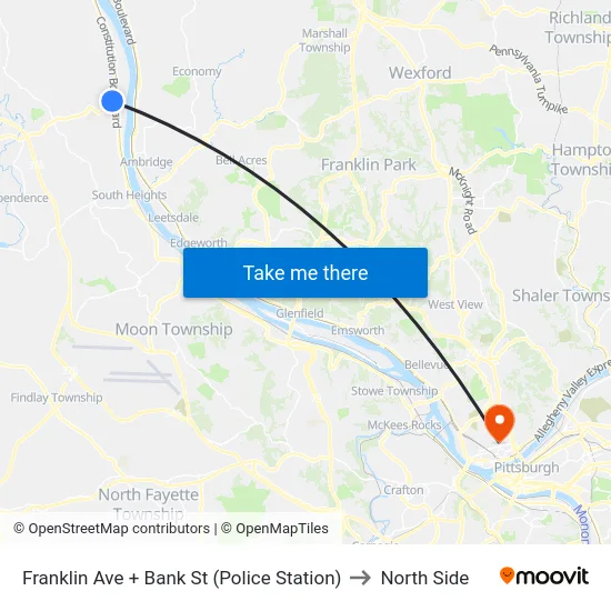 Franklin Ave to North Side map