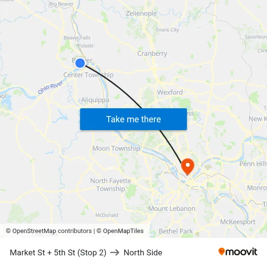 Market St + 5th St (Stop 2) to North Side map