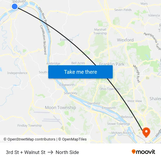 3rd St + Walnut St to North Side map