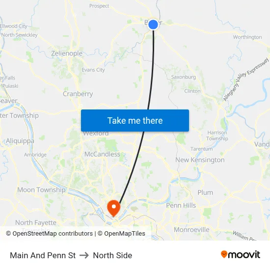Main And Penn St to North Side map