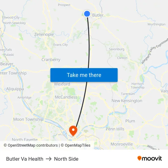 Butler Va Health to North Side map