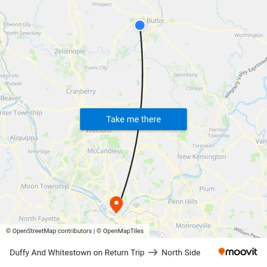 Duffy And Whitestown on Return Trip to North Side map