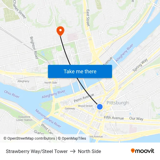 Strawberry Way/Steel Tower to North Side map