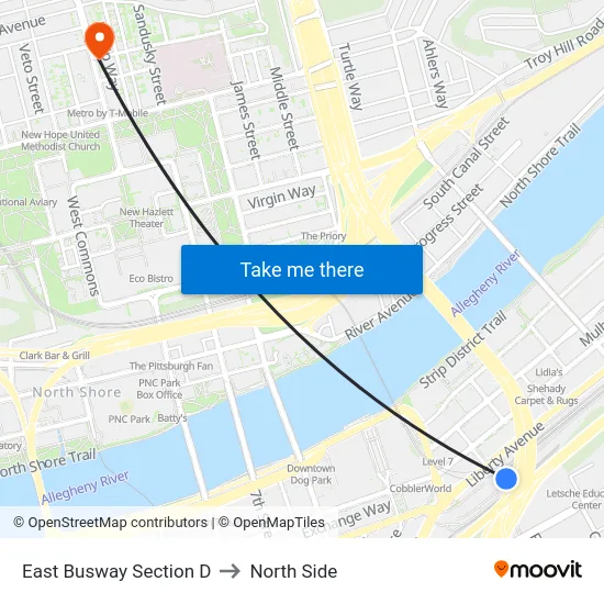 East Busway Section D to North Side map