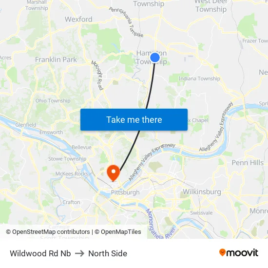 Wildwood Rd Nb to North Side map