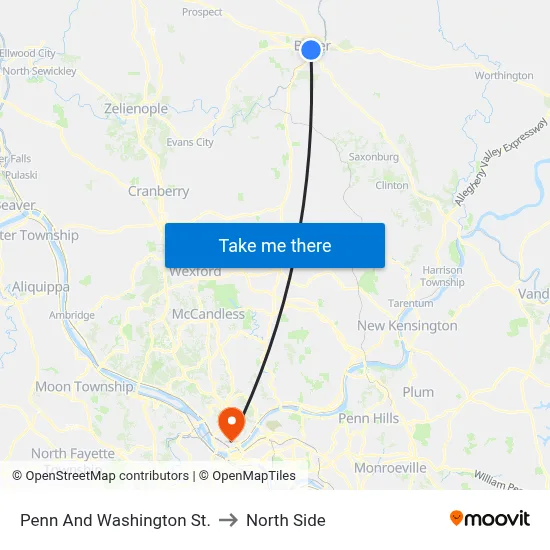 Penn And Washington St. to North Side map