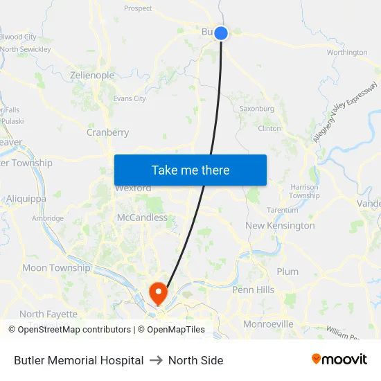 Butler Memorial Hospital to North Side map