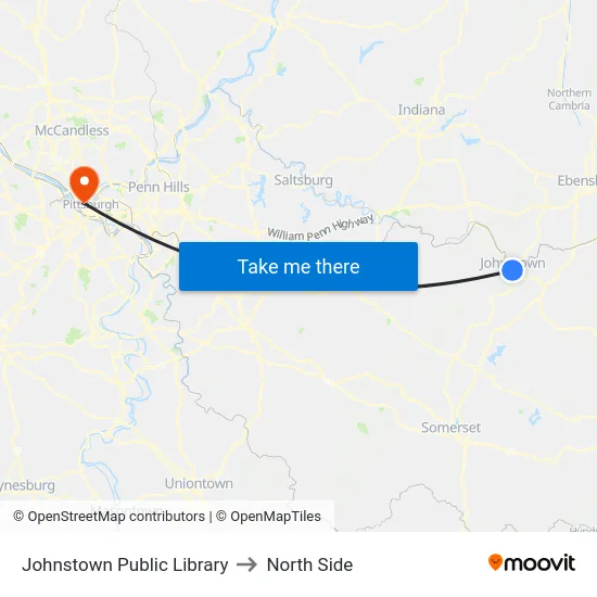 Johnstown Public Library to North Side map