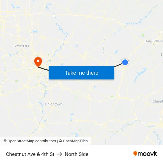 Chestnut Ave & 4th St to North Side map