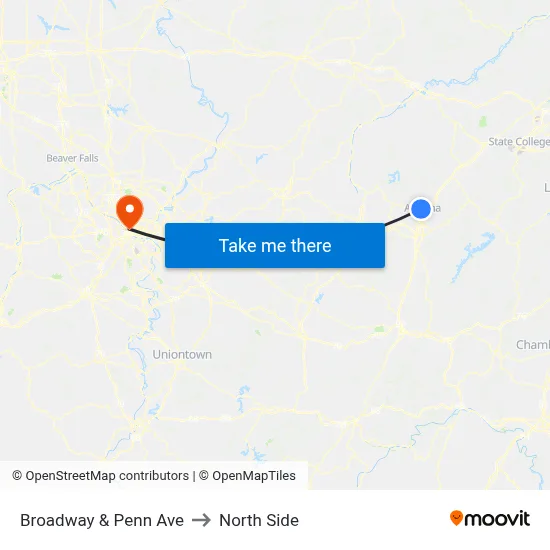 Broadway & Penn Ave to North Side map