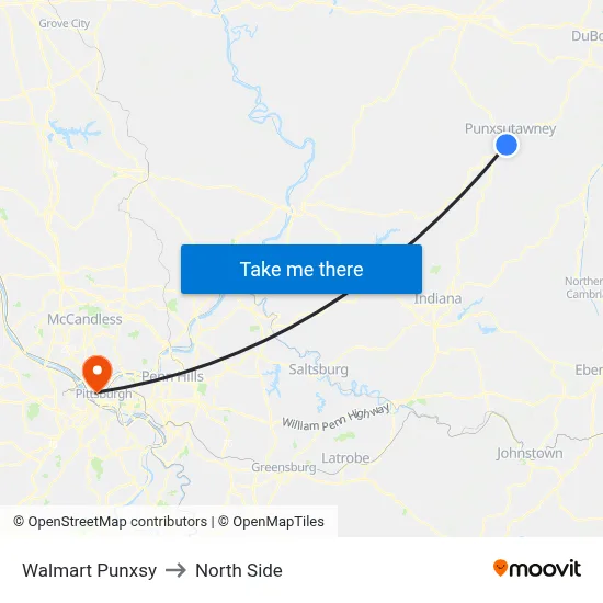 Walmart Punxsy to North Side map