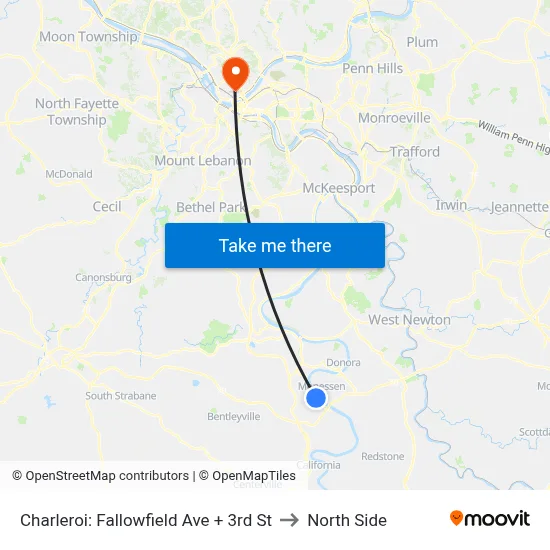 Charleroi: Fallowfield Ave + 3rd St to North Side map