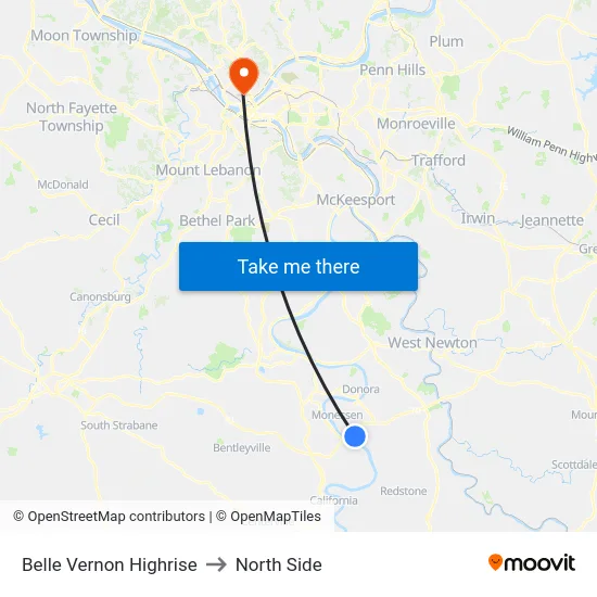 Belle Vernon Highrise to North Side map