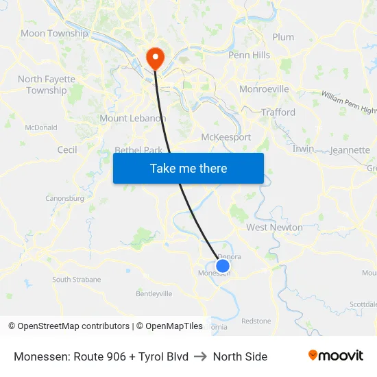 Monessen: Route 906 + Tyrol Blvd to North Side map