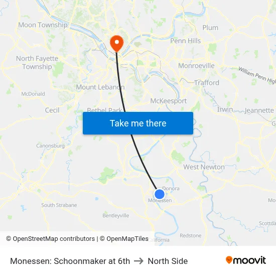 Monessen: Schoonmaker at 6th to North Side map