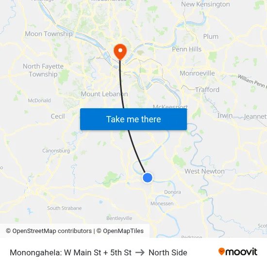 Monongahela: W Main St + 5th St to North Side map