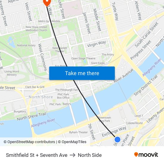 Smithfield St + Seventh Ave to North Side map