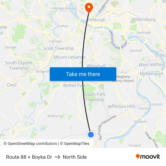 Route 88 + Boyka Dr to North Side map