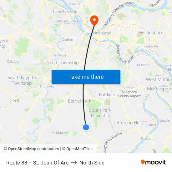 Route 88 + St. Joan Of Arc to North Side map