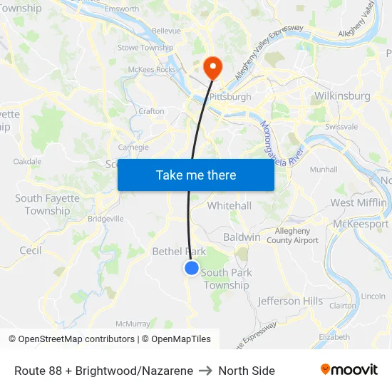 Route 88 + Brightwood/Nazarene to North Side map