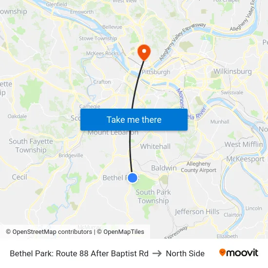 Bethel Park: Route 88 After Baptist Rd to North Side map