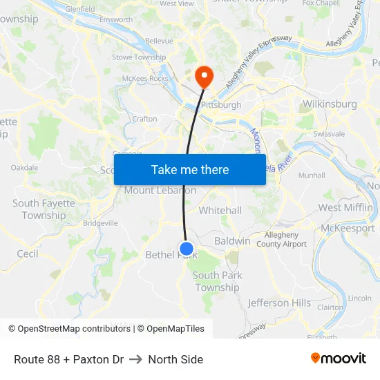 Route 88 + Paxton Dr to North Side map
