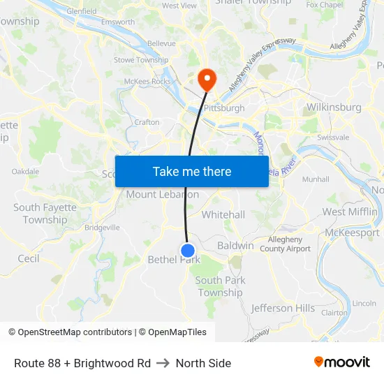 Route 88 + Brightwood Rd to North Side map