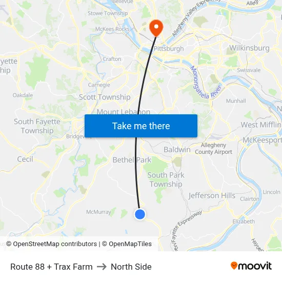 Route 88 + Trax Farm to North Side map