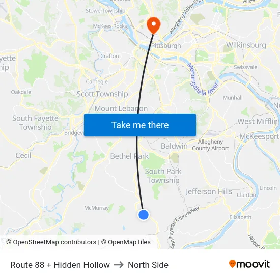 Route 88 + Hidden Hollow to North Side map