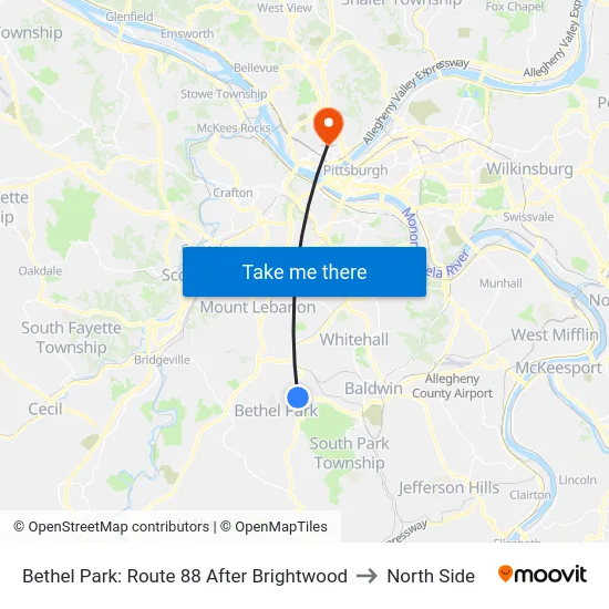 Bethel Park: Route 88 After Brightwood to North Side map