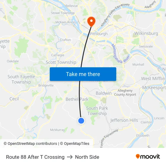 Route 88 After T Crossing to North Side map