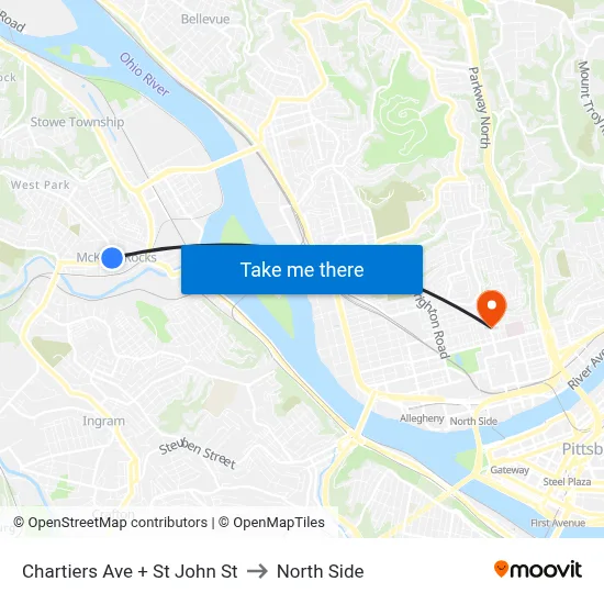 Chartiers Ave + St John St to North Side map