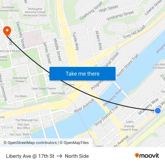 Liberty Ave @ 17th St to North Side map