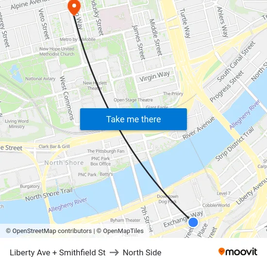 Liberty Ave + Smithfield St to North Side map