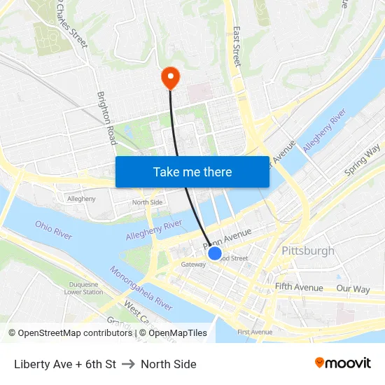 Liberty Ave + 6th St to North Side map