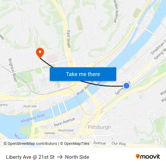 Liberty Ave @ 21st St to North Side map