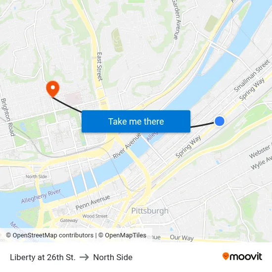 Liberty at 26th St. to North Side map