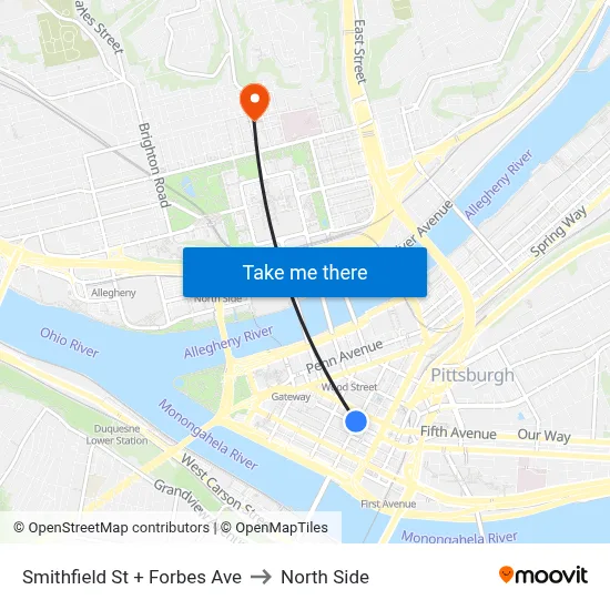 Smithfield St + Forbes Ave to North Side map