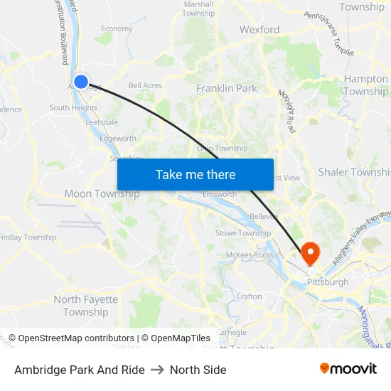 Ambridge Park And Ride to North Side map