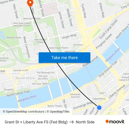 Grant St + Liberty Ave FS (Fed Bldg) to North Side map