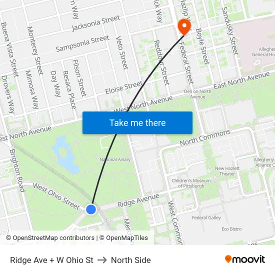 Ridge Ave + W Ohio St to North Side map
