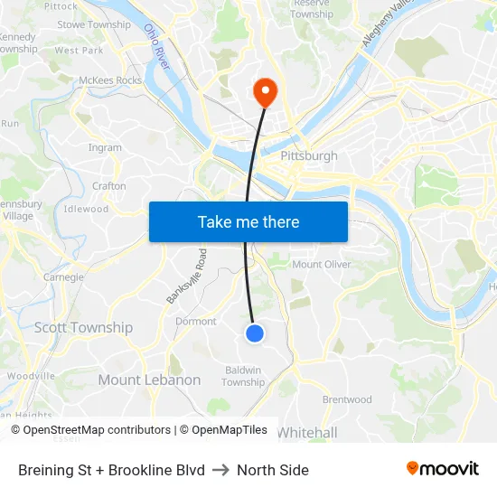 Breining St + Brookline Blvd to North Side map