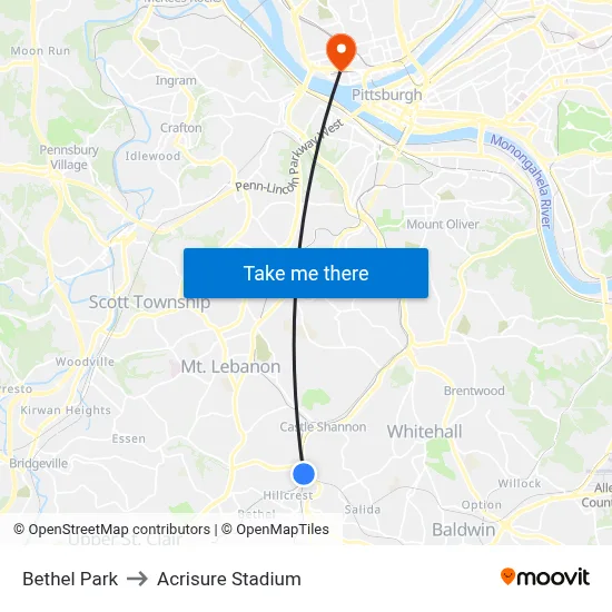 Bethel Park to Acrisure Stadium map