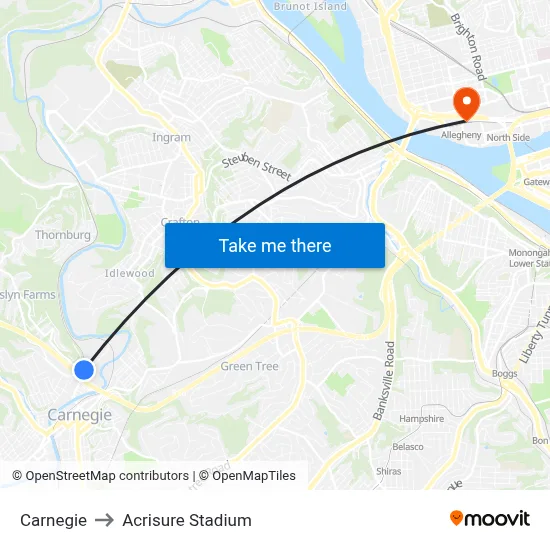 Carnegie to Acrisure Stadium map