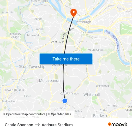 Castle Shannon to Acrisure Stadium map