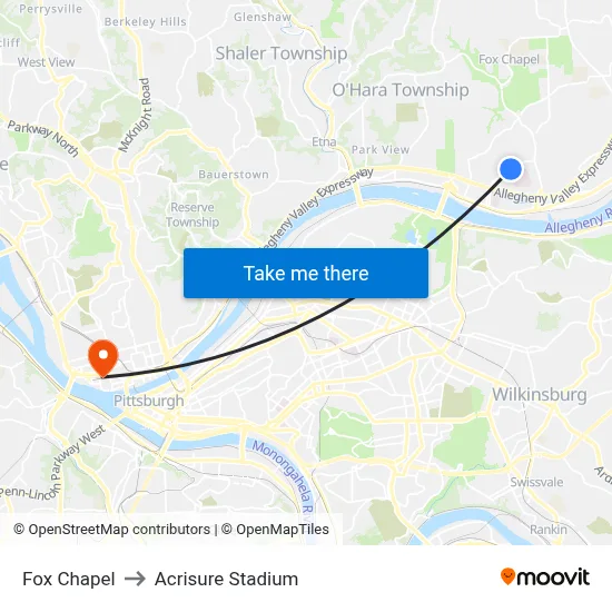 Fox Chapel to Acrisure Stadium map