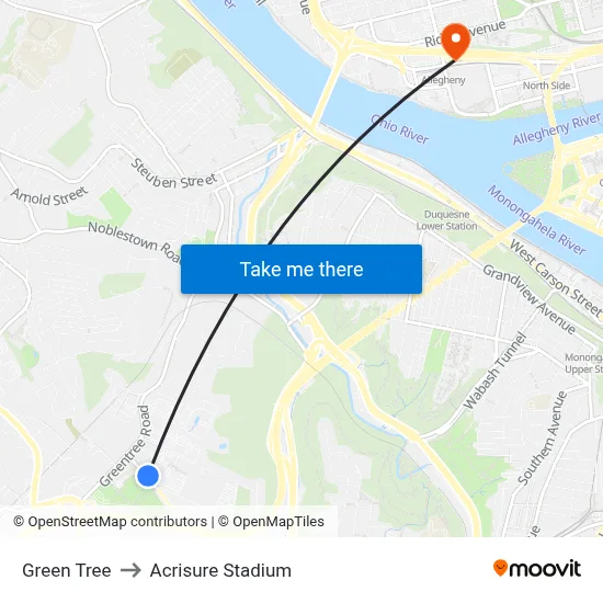 Green Tree to Acrisure Stadium map