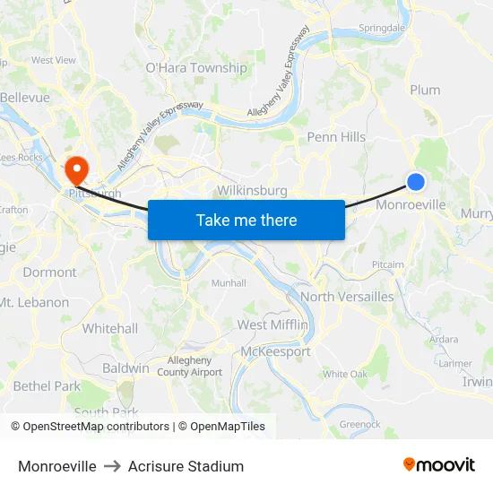Monroeville to Acrisure Stadium map
